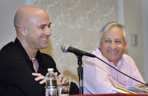 Andre Agassi, chairman and founder of the Andre Agassi Foundation for Education, left, and Andy Butler, CEO of Square Panda, are shown during a press conference announcing a partnership of the foundation with the educational technology company at the Bellagio hotel-casino in Las Vegas on Monday, Jan. 4, 2016. Bill Hughes/Las Vegas Review-Journal 